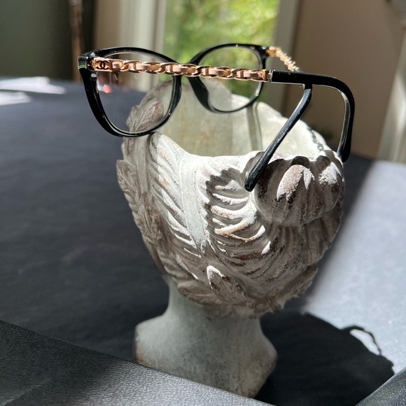 CHANEL 3221-Q Beige Leather Glasses Frames Chain Link EUC Italy Emma Watson - Picture 6 of 16